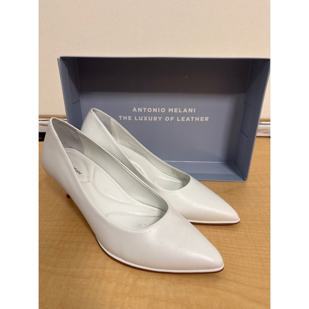 Antonio Melani White Leather Pointed Toe Kitten Heel Pumps Womens Size 8M